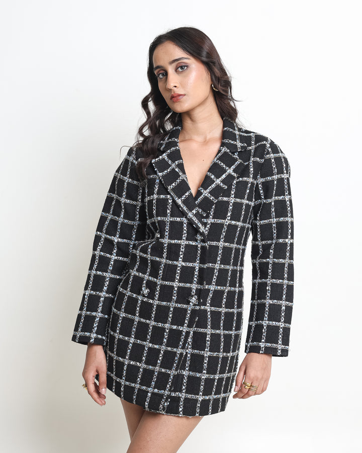 Black Tweed Blazer Party Dress