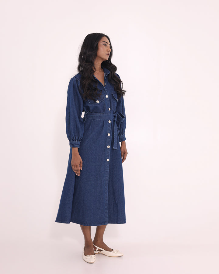 Classic Blue Denim Midi Dress - Denim Collection | Pincode21