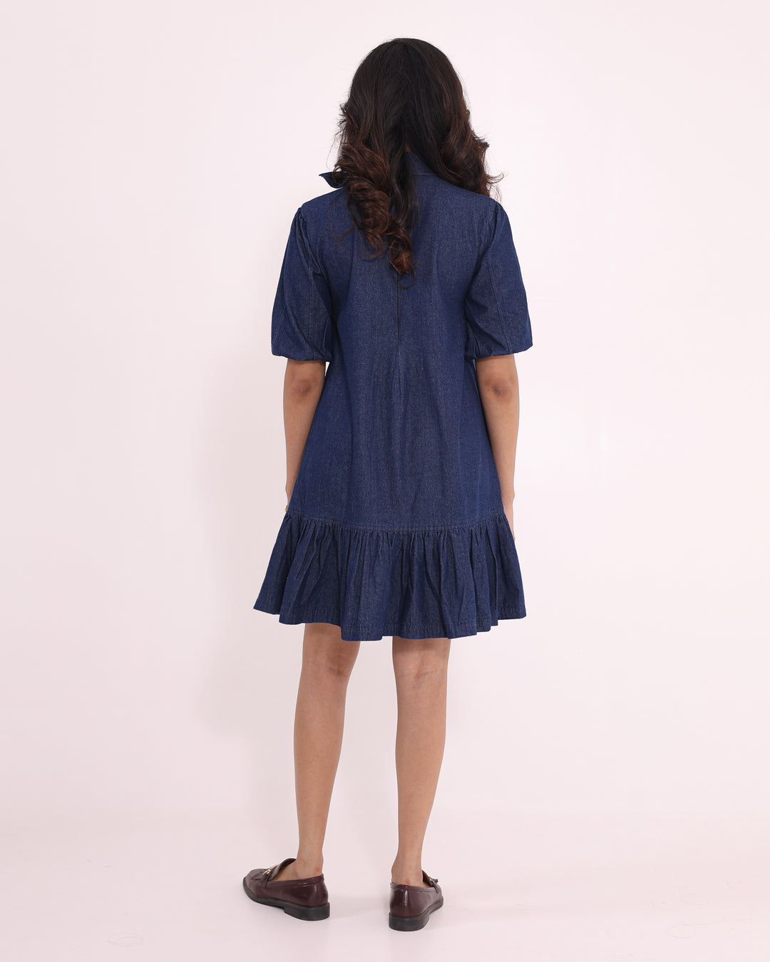 Blue Denim Short Bow Dress