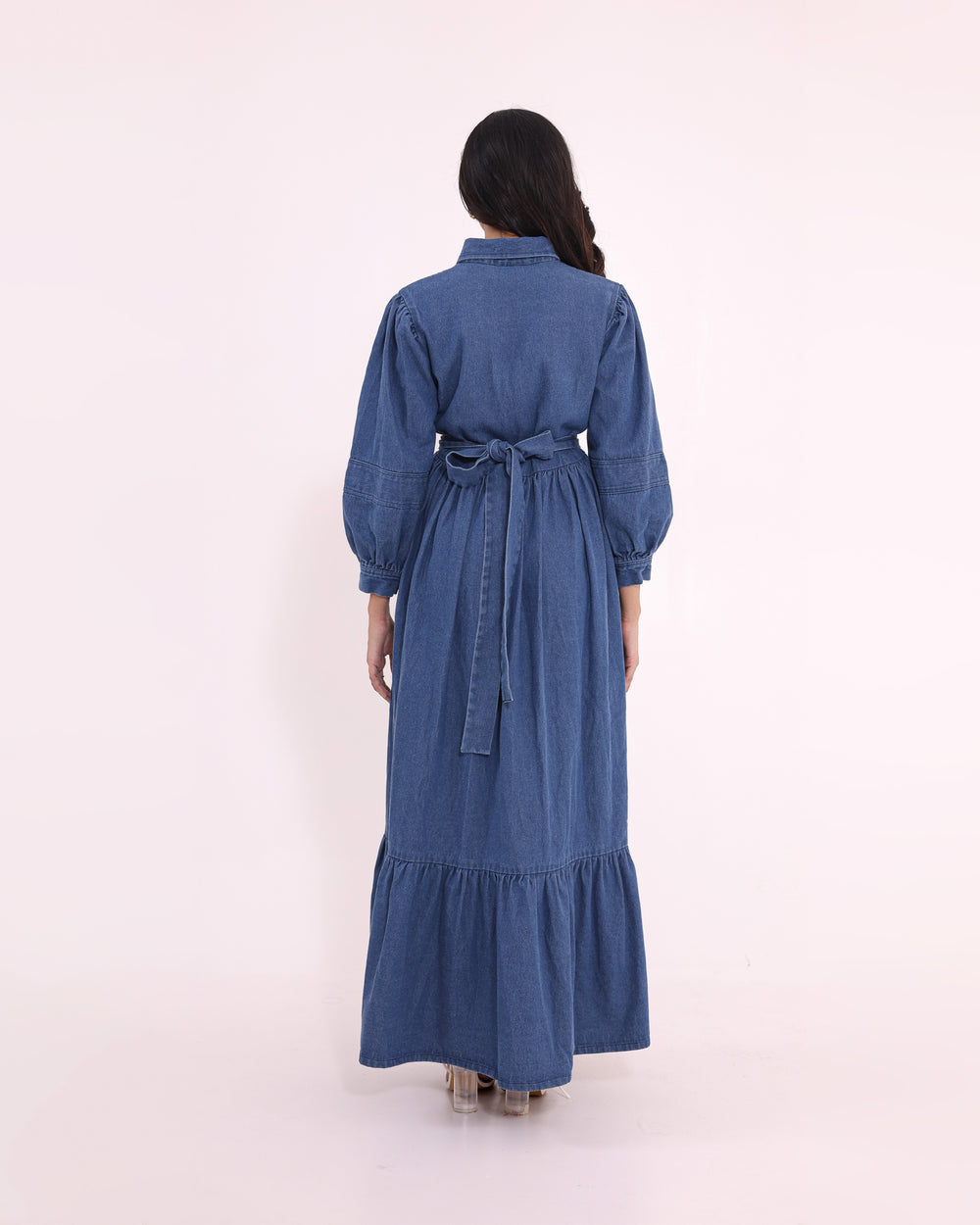 Blue Denim Maxi Dress With Belt - Shop Now | Pincode21